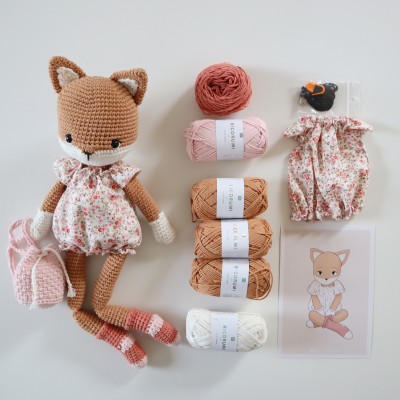Kit Crochet Socquette, jolie renarde – Coffret Complet, Patron PDF